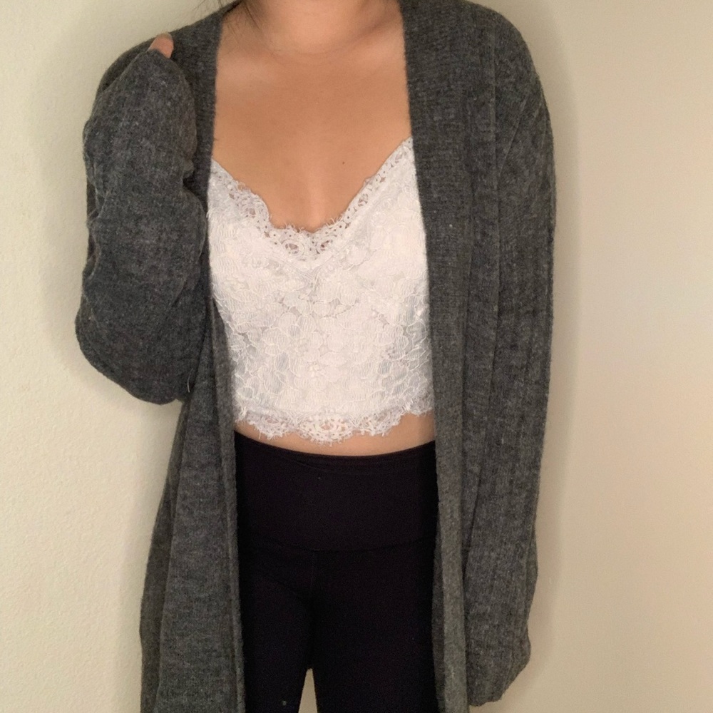Long Ribbed Wool Mix Cardigan